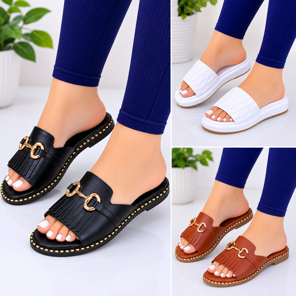 Women's Gold Chain Fringe Slide Sandals